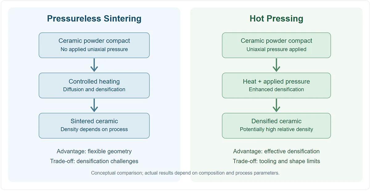 Pressureless sintering and hot pressing follow different densification paths Pressureless sintering and hot pressing follow different densification paths